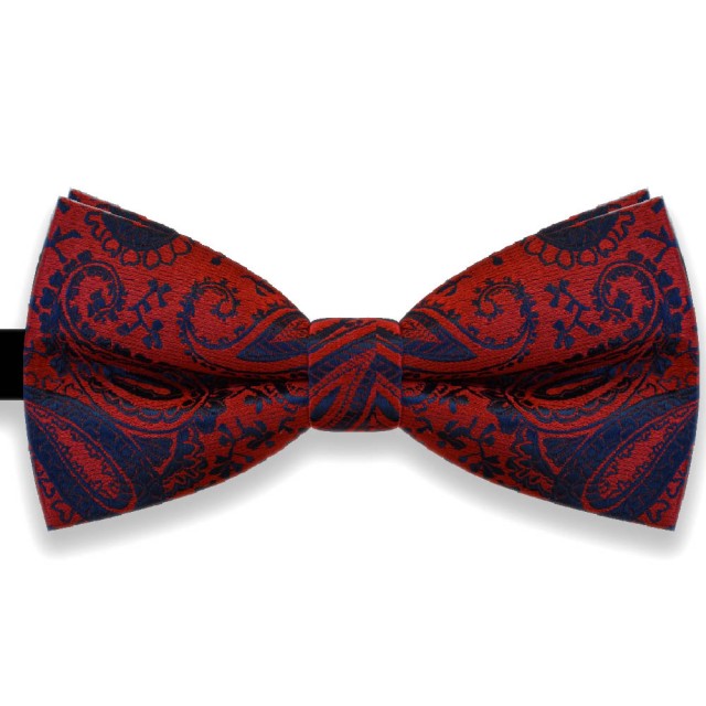 Papion rosu, elegant, model paisley albastru inchis, clasic Luxury Line
